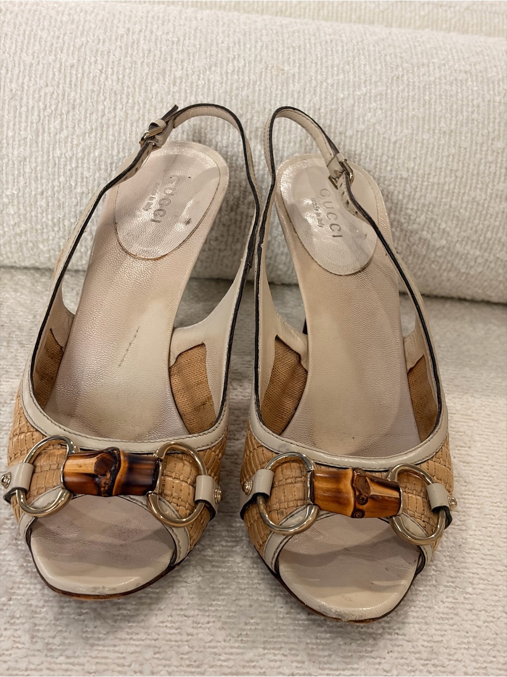 Gucci Beige and Bamboo-Accent Slingback Mules sandals